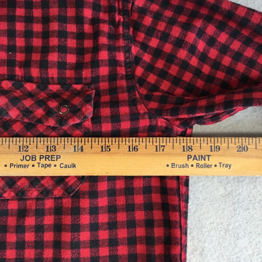LL Bean Boys Red Black Buffalo Plaid Flannel Snap Shirt M 10-12 509321